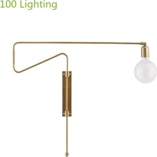American Long Arm Wall light Parlor Bedroom Wall Sconce Rotatable E27 110-220V Gold Black Metal Concise Reading Lighting Fixture