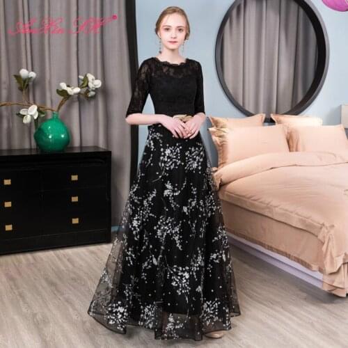 AXJFU princess black rose lace long evening dress party vintage o neck half sleeve illusion sashes red black lace evening dress