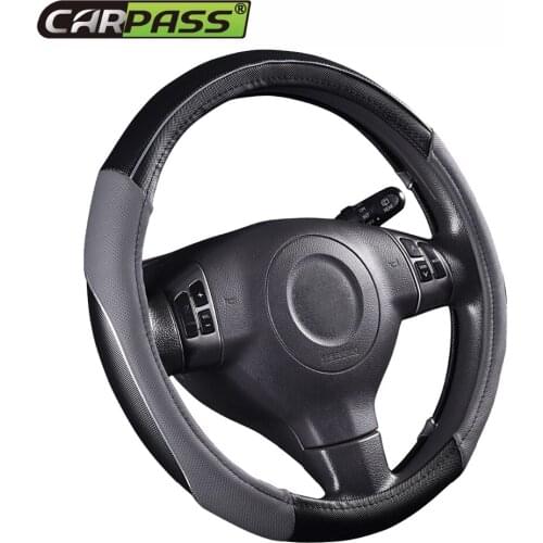 Car-pass steering-wheel 38cm Pvc Leather Hand-stitched genuine leather Car Steering Wheel Cover Fit For Most Cars Styling