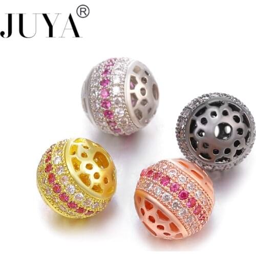 JUYA 10 mm Best Quality Brass Micro Pave Zirconia Round Spacer Beads For Jewelry Making Connectors Handmade Jewelry Findings
