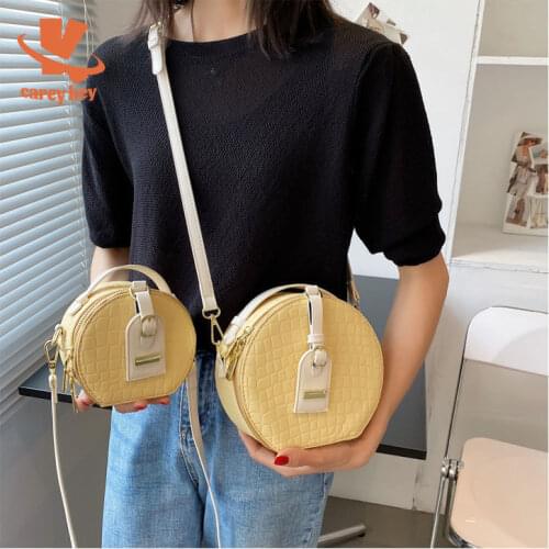 CAREY KAY Women Design Round Handbags Female Summer 2021 New Korean Fashion Crossbody Bags Contrast Color Luxury Pu Shoulder Bag