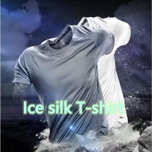Mens Seamless Mesh Ice Silk T-shirt o-neck Summer Stretch Short Sleeve quick-drying Breathable Sports Leisure Shirt Mens Tops