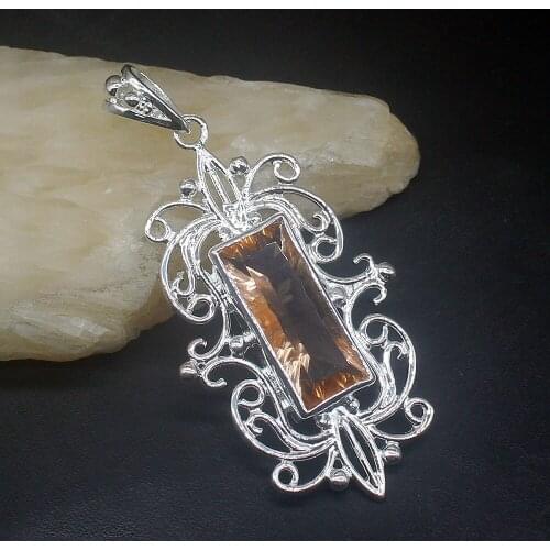 Gemstonefactory Jewelry Big Promotion 925 Silver Fashion Hot Honey Topaz Women Ladies Mom Gifts Necklace Pendant 20213841