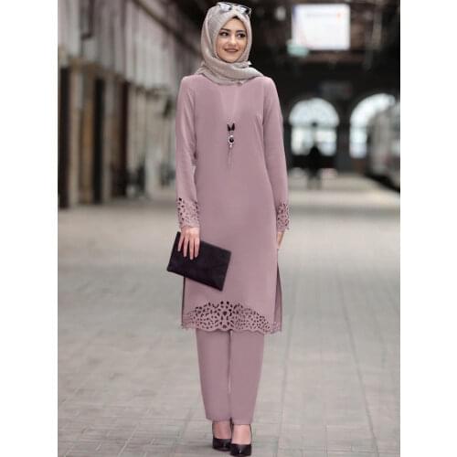 Eid Turkey Muslim 2 Piece Set Women Abaya Long Dress and Pants Outfits Suits Islamic Clothing Musulman Ensembles Moroccan Kaftan