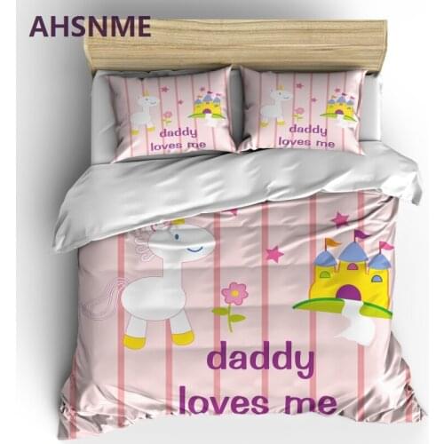 AHSNME Girls Pink Bedding Set Lovely Little Horse Duvet Cover Castle Children Gift Quilt Cover Sets Dropshipping