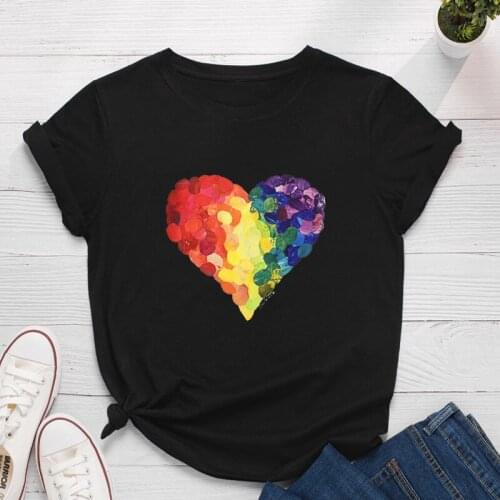Colorful Sweet Heart Tshirt Woman Printed Teenager Tshirt Casual Summer Short Sleeve T Shirt Woman pretty little thing