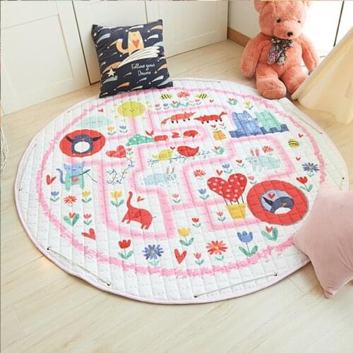 Fox Car Round Kids Rug Toys Infant Carpet Baby Play Mat Cotton Developing Mat Rug Puzzle Childrens Carpet Play Mats Storage Bag