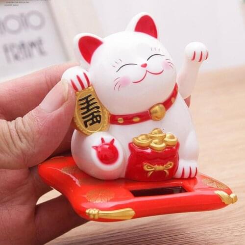 2.5 Inch Cute Shaking Hands Solar Lucky Fortune Cat Wealth Waving Figurines For Home Car Decoration Kids Gift