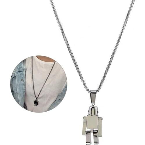 Fashion Stainless Steel Necklace Robot Pendant Choker Hiphop Chain Charm Jewelry For Women Men Girls