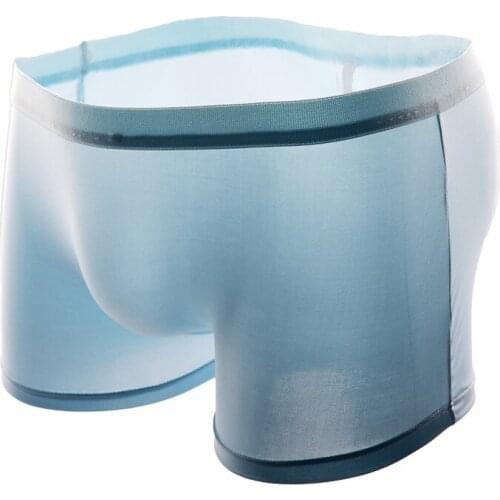 Mens Ice Silk sexy boxer one piece transparent lingerie low waist body close touch gay underwear