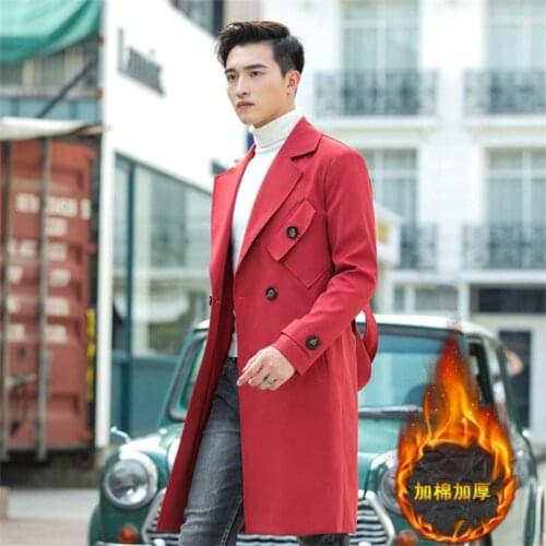 Mens trench coats windbreaker mid-length clothes British style autumn winter clothes with cotton ветровка мужская khaki black