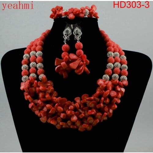 2019 Coral Bead Sets Jewelry Latest Design Nigerian Beads Necklace Set Bridal Jewelry Set Free Shipping HD303-3