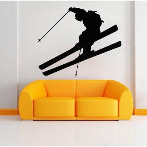 Skiing Wall Decal Ski Vinyl Stickers Skier Profile Art Decals Jumping Freestyle Sports Murals Home Decor Teenage Room A529