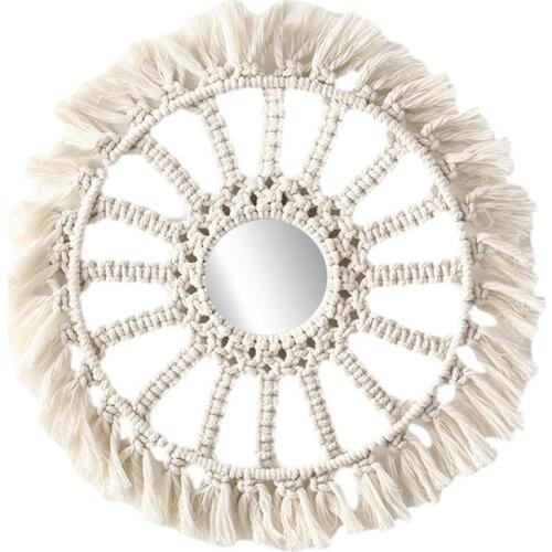 Nordic Wall Mirror Woven Handmade Tapestry Makeup Mirror For Bedroom Bohemian Cotton Rope Mirror Living Room Decoration