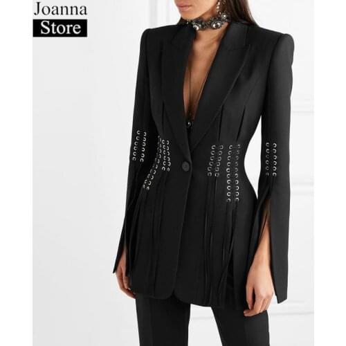 Autumn New Women Blazer Suits Lapel Long Sleeve Bandage Split Slim Black V-Neck Jacket Female Casual Ladies Bell-Bottom Trousers