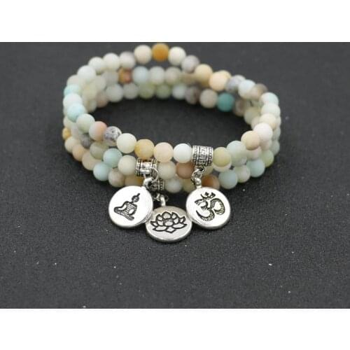 Charm Bracelets For Women Tibetan Meditate Buddha Bracelet Men Amazonite Beads Bracelet Lotus Flower Pulseira Jewelry Gift