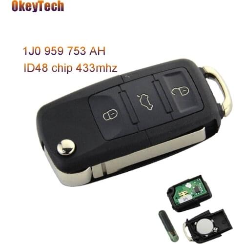 OkeyTech 3 Buttons Remote Key Switchblade Flip Folding Key 433Mhz ID48 Chip for VW Volkswagen B5 Golf Polo Passat 1J0 959 753 AH
