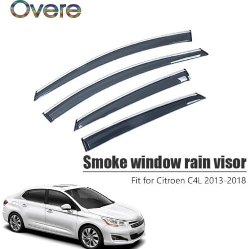 Overe 4Pcs/1Set Smoke Window Rain Visor For Citroen C4L 2013 2014 2015 2016 2017 2018 Awnings Shelters Guard Accessories
