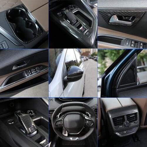 Carbon fiber styling Window Switch Lift Gear Panel Air Vent Tank Fog Lamp Water Cup Frame Cover Trim For Peugeot 3008 GT 3008GT