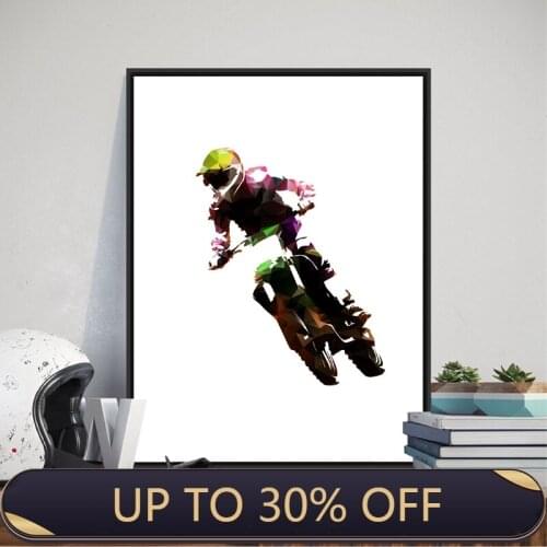 Motocross Racing Poster Prints Abstract Polygonal Motorcycle Illustration Canvas Painting Boys Room Home Wall Art Picture Decor