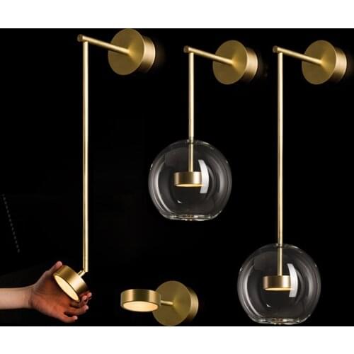 Nordic Simple Led Wall Lamps Clear Glass Ball Rotatable Led Wall Lights Bedroom Bedside Indoor Decor Lighting Fixtures Luminaire