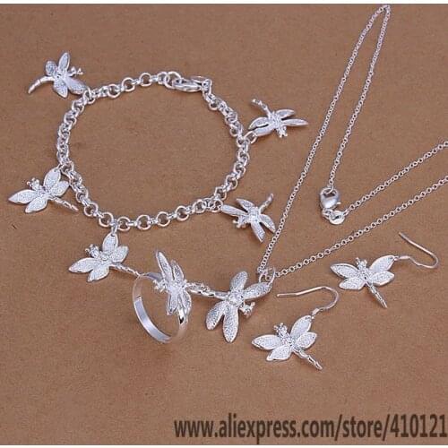 S302 High Quality Anniversary Jewelry Sets,fashion Jewelry Elegant Charms Fashion Dragonfly Ring Drop Earrings Bracelet Necklace