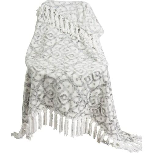 Sliver Geometric Floral Bohemian Print Super Soft Coral Fleece Cheap Blanket Throw with Tassel Decorative Cover on Bed Sofa