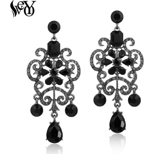 VEYO Crystal Earrings For Women Rhinestone Drop Earrings Vintage Flower shaped High Quality Brincos Pendientes
