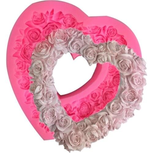 Silicone 3D Heart Rose Shaped Fondant Mold Embossed Love Garland Mould for Wedding Valentines Day Cake Chocolate Desser