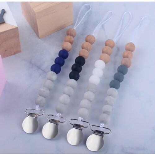 Silicone Teething Pacifier Clips With Safe ABS Beads Silicone Pacifier Chain Holder For Nipples Baby Chew Toys