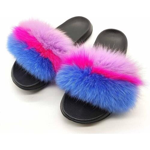 Real Fox Fur Slides Wholesale Furry Sliders Women Ladies Fur Slippers Hand-Made Amazing Quality