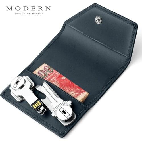 Modern - Genuine Leather Smart Key Wallet DIY Key Holder EDC Pocket Car Key Organizer Minimalist Wallet