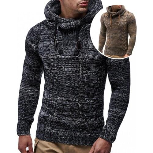 Breathable Stylish Hooded Solid Color Knitted Sweater Autumn Winter Knitted Sweater Long Sleeve Pullover Top