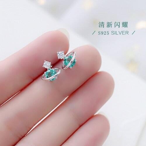 Trendy Fantastic Blue CZ Zircon Universe Planet Stud Earrings 925 Sterling Silver Star Zircon Earring For Women Girls Gift ER028