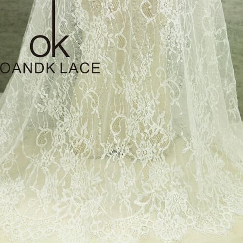 3 meter/ lot Eyelash Lace Fabric wide 155 cm DIY Decorative High Quality Soft Off Nylon Eyelash Lace Trim Wedding Dress Fabric