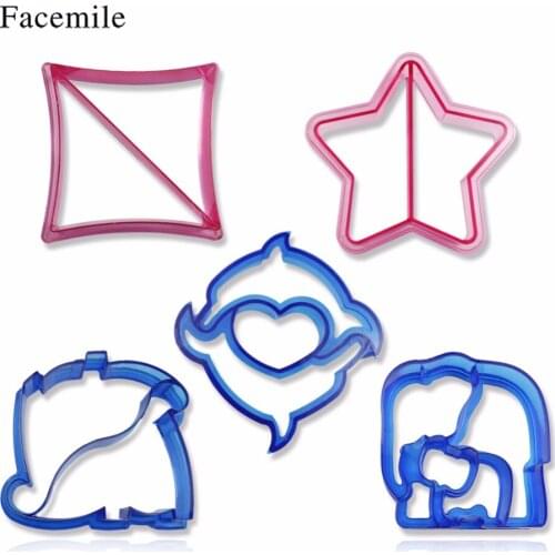 Facemile 5PCS Sandwich Fondant Cake Bread Dessert Mould Animal Star Geometry Baking Toast Cookie Mould Maker Biscuit Cake Mold