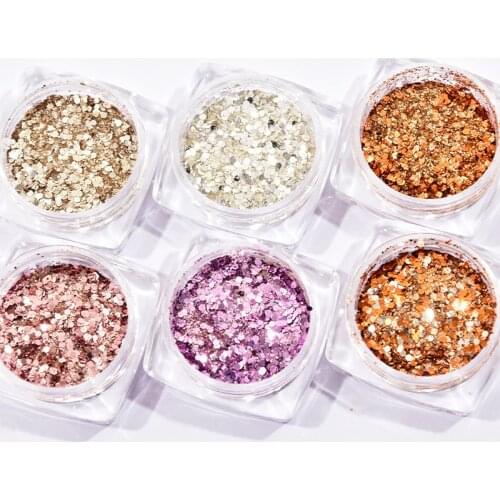 6pcs/set Nails Art Holographic Mylar Flake Glitter Mixed-Size Flake Ultra-thin Chunky Sequin Dust For Nail Tips Art Decor Flakes