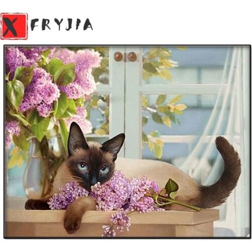 5D DIY Diamond Painting Animal Full Square Round Diamond Embroidery Cat Cross Stitch Mosaic Flower Rhinestone Art home decor