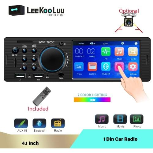LeeKooLuu 1Din Radio Auto 4" Touch Screen Car Audio Bluetooth AUX USB TF Support Rear Camera MP3 MP5 Central Car Multimedia