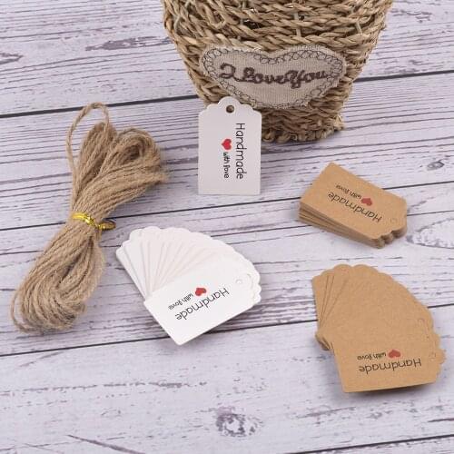 50/100PCS Kraft Paper Tags With Rope Handmade/Thank You/Happy Birthday Crafts Hang Labels Gift Wrapping DIY Wedding Party Suppli