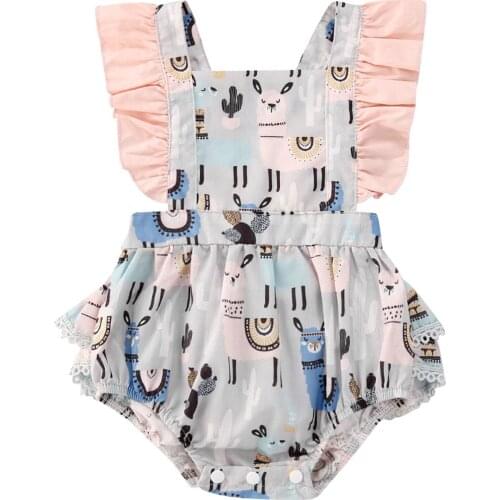 0-24M Cartoon Newborn Infant Baby Girls Bodysuit Summer Ruffles Jumpsuit Overalls Baby Clothes