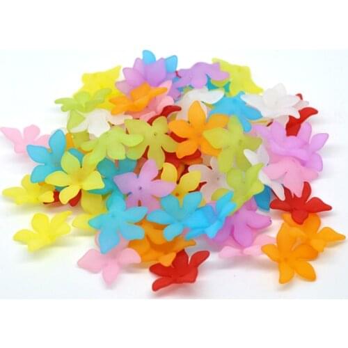 DoreenBeads 80Pcs Mixed Flower Frosted Acrylic Beads 28x7mm(B12047), yiwu