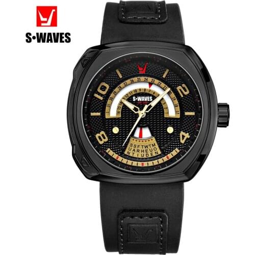 SWAVES Watch Men Luxury Black Gold Water Resistant Week Clock Relojes Hombre 2019 Army Casual Leather Quartz Wristwatch Mens