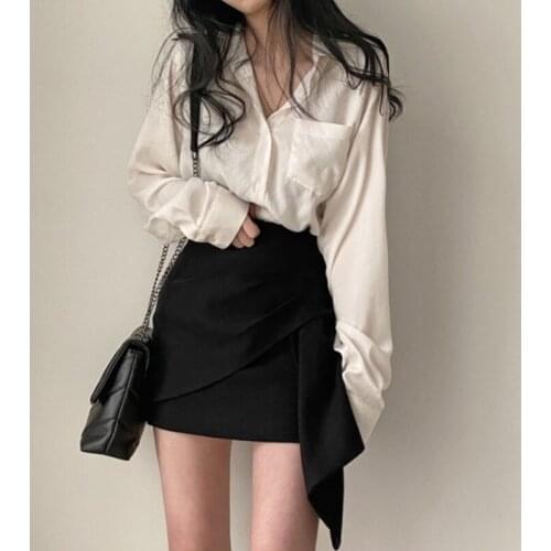 Black skirt female 2021 new spring and autumn skirt high waist a-line skirt irregular hip skirt