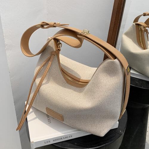 Burminsa Trendy Patchwork Canvas Hobo Crossbody Bags For Women Simple Large Capacity Wide Strap Female Shoulder Bags Summer 2021