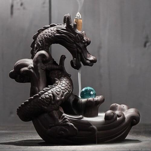 Ceramic Backflow Incense Burner Creative Home Decor Dragon Incense Holder Censer With Crystal Ball + 20pcs Incense Cones
