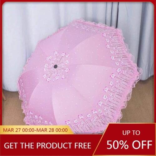 Fresh Princess Lace Lace Sun Protection Thermal Insulation Sun Umbrella Female Sun Umbrella Female Three Folding Rain and Rain