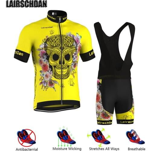 LairschDan 2021 summer skull yellow cycling set men/women cycling jersey bike outfit quick dry rennrad trikot bicycle clothing