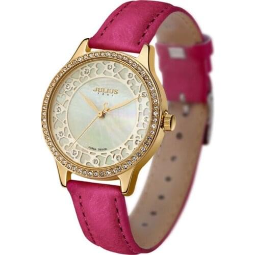 Lady Julius Womens Watch Japan Quartz Hollow Heart Hours Mother of Pearl Fine Fashion Leather Girls Birthday Gift No Box