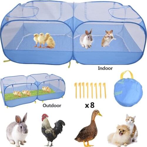 2-in-1 Pet Playpen Small Animals Tent Rabbit Cage Chicken Coop Indoor Outdoor Exercise Yard Fence For Cat Rabbits Hamster